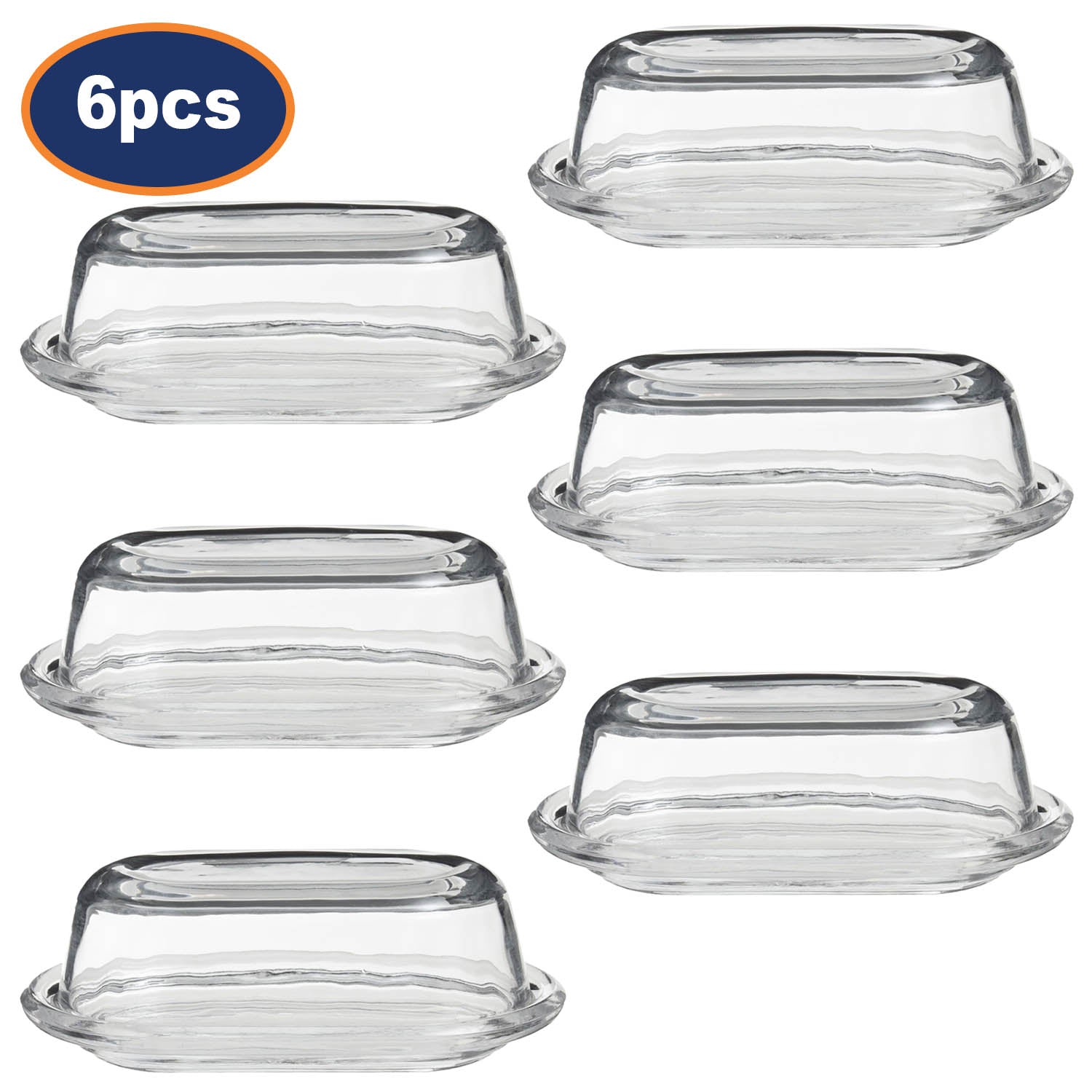 6pcs Classic Clear Glass Butter Dish