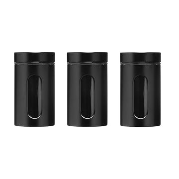 Set of 3 1 Litre Black Storage Jars