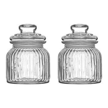2pcs 600ml Clear Glass Tea Coffee Sugar Jars