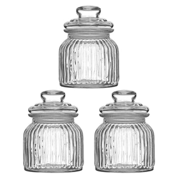 3pcs 600ml Clear Glass Tea Coffee Sugar Jars