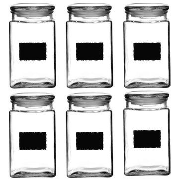 Set Of 6 1.2 Litre Glass Storage Jars Airtight Lid With Chalkboard