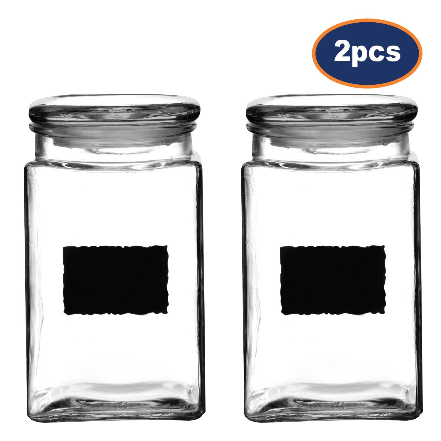 Set of 2 1.2 Litre Glass Storage Jars Airtight Lid With Chalkboard