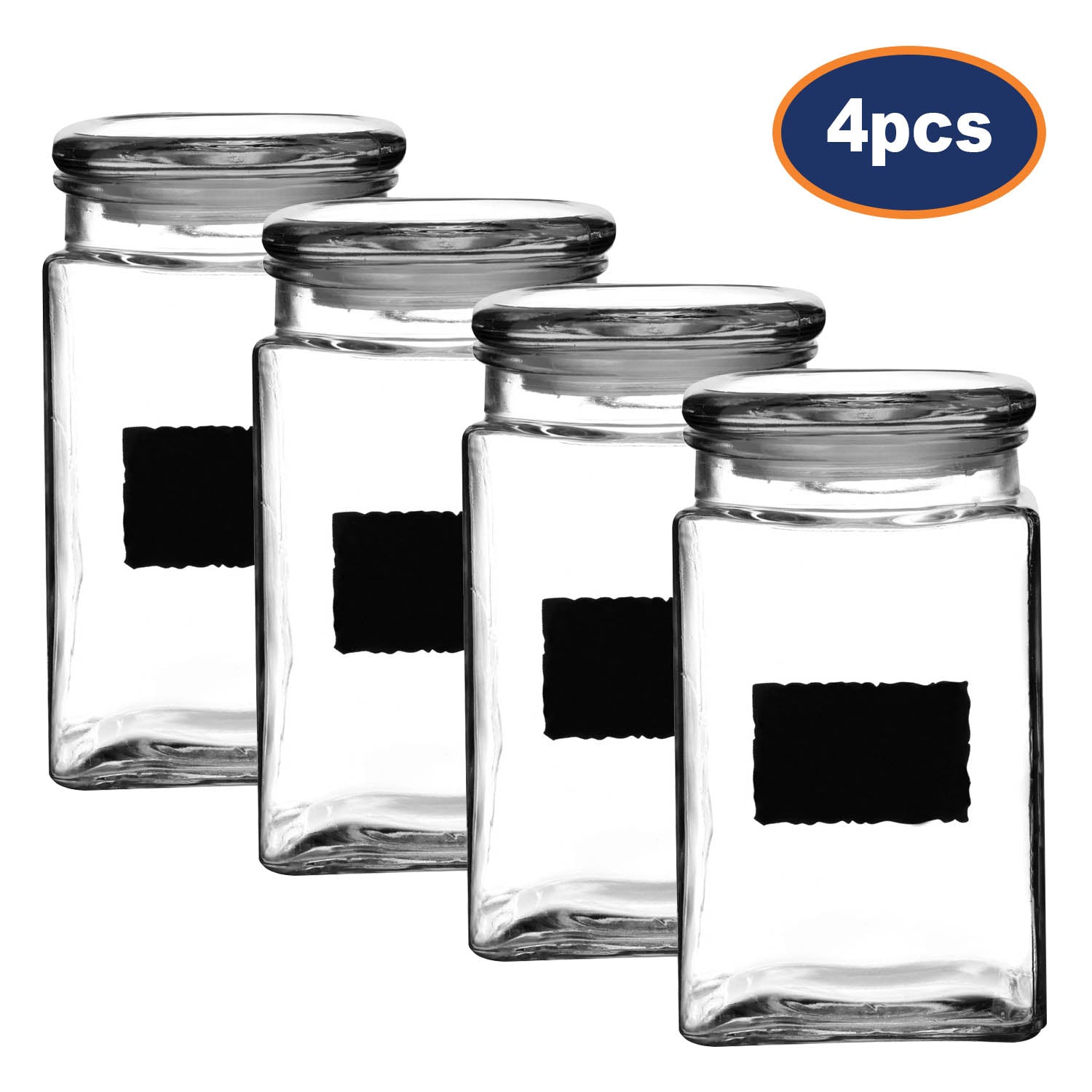 Set of 4 1.2 Litre Glass Storage Jars Airtight Lid With Chalkboard