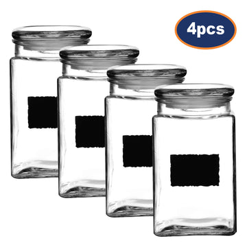 Set of 4 1.2 Litre Glass Storage Jars Airtight Lid With Chalkboard