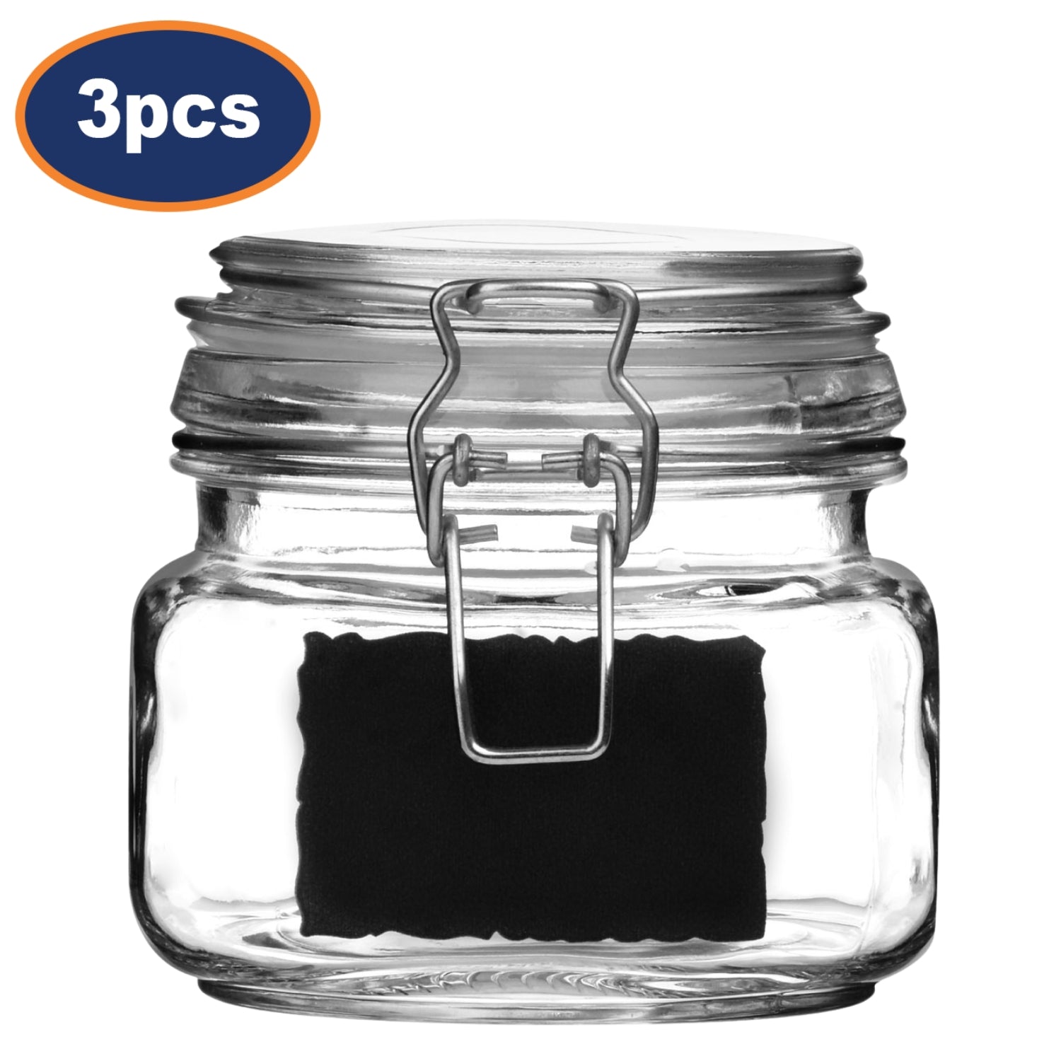 Set Of 3 900ml Square Glass Storage Jar