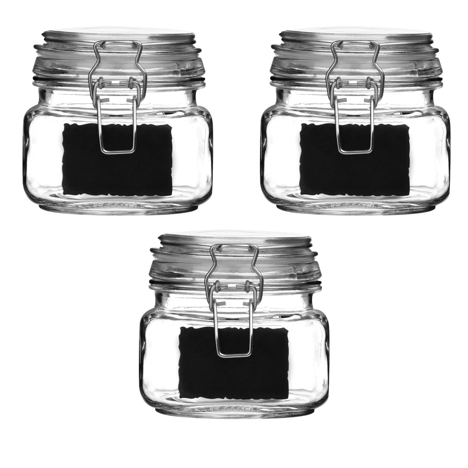 Set Of 3 900ml Square Glass Storage Jar