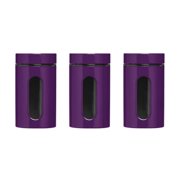 Set of 3 Purple Enamel Steel Storage Jars