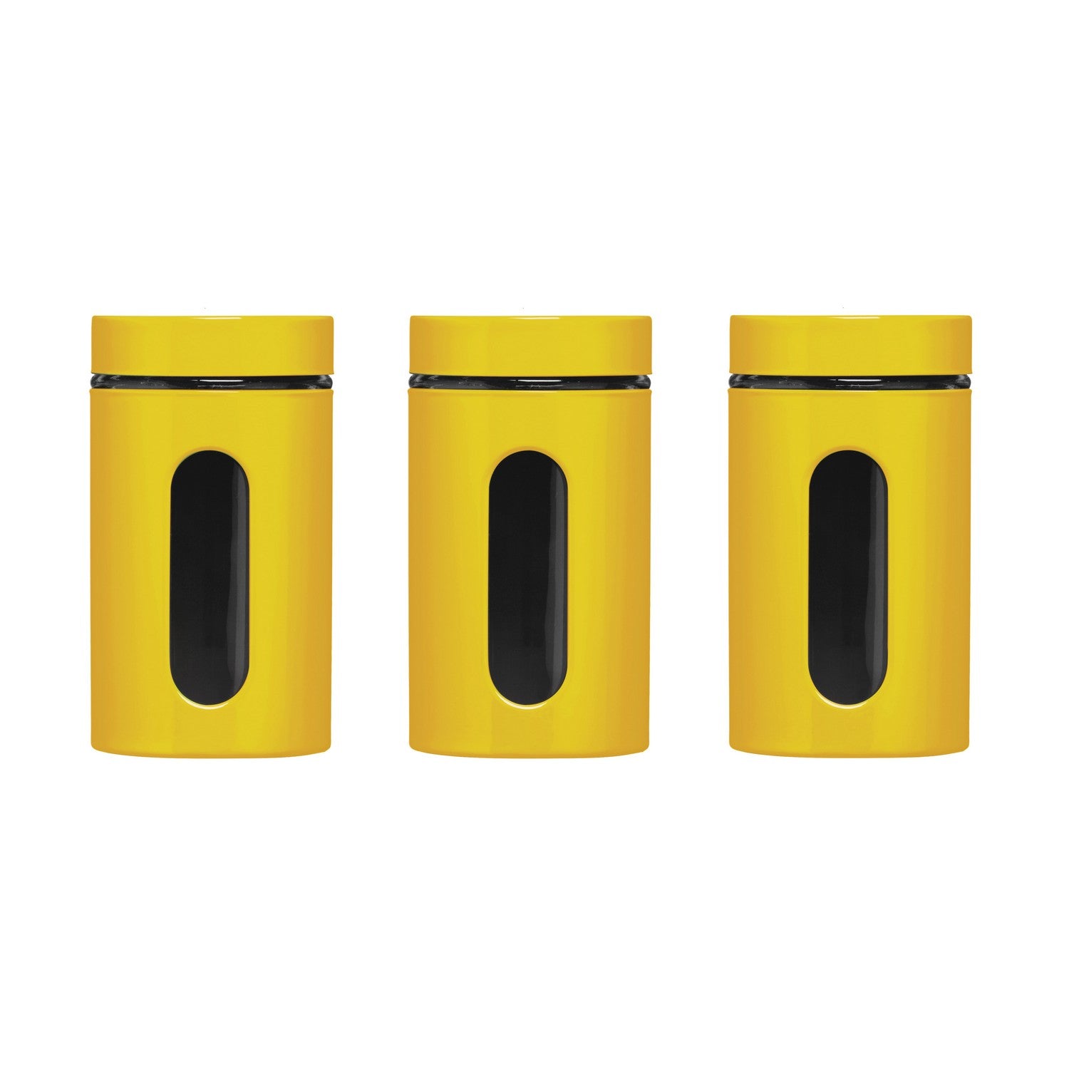 Set of 3 1 Litre Yellow Enamel Steel Glass Jars