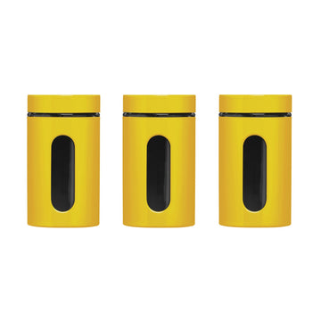 Set of 3 1 Litre Yellow Enamel Steel Glass Jars