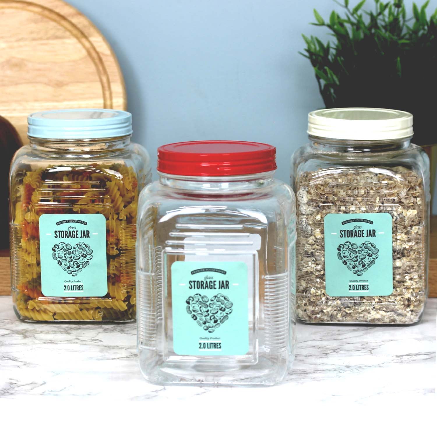 3pc 2L Square Glass Storage Jars