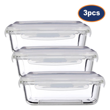 3pcs Freska 1040ml Borosilicate Glass Lunch Box Container
