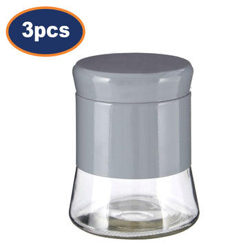 Set of 3 800ml Grey Stainless Steel Glass Storage Jars