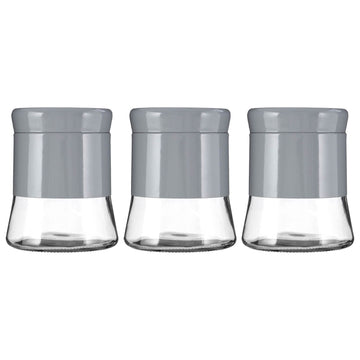 Set of 3 800ml Grey Stainless Steel Glass Storage Jars