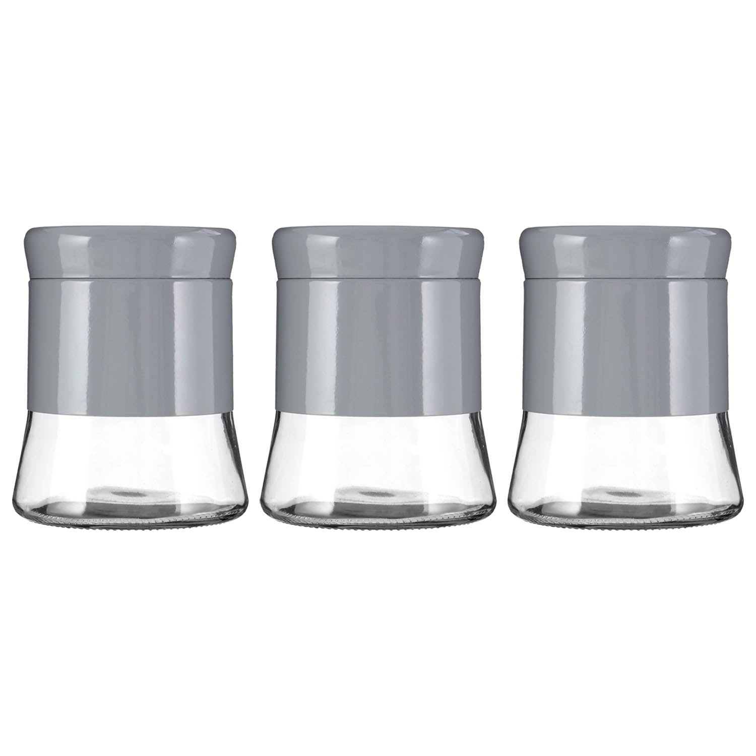 Set of 3 800ml Grey Stainless Steel Glass Storage Jars