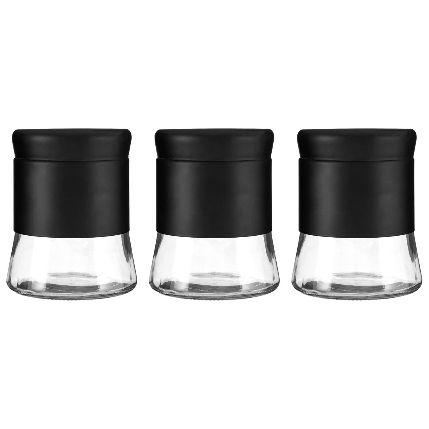 Set of 3 800ml Black Stainless Steel Glass Jars