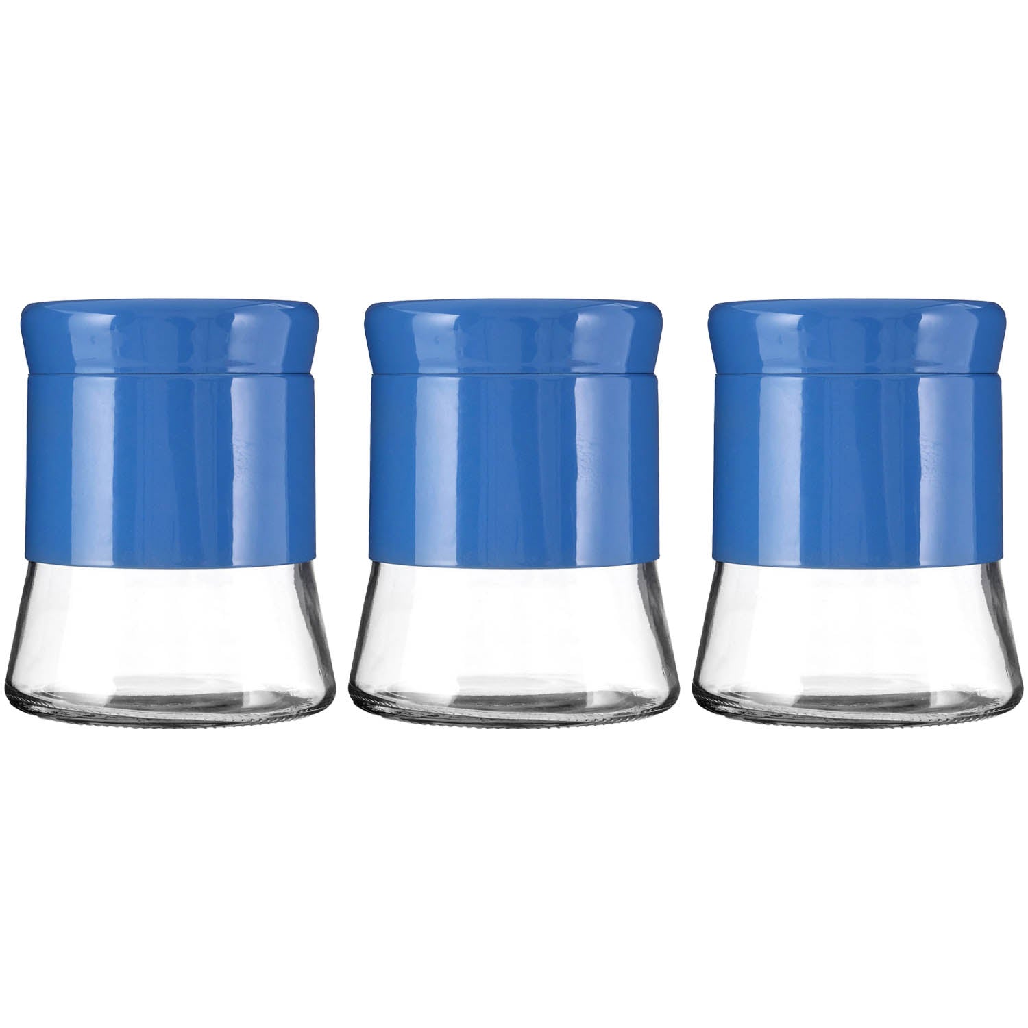 Set of 3 800ml Blue Stainless Steel Glass Storage Jars