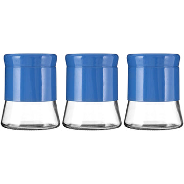 Set of 3 800ml Blue Stainless Steel Glass Storage Jars