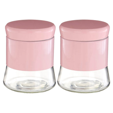 Set Of 2 800ml Pink Coffee Sugar Tea Canister Jar