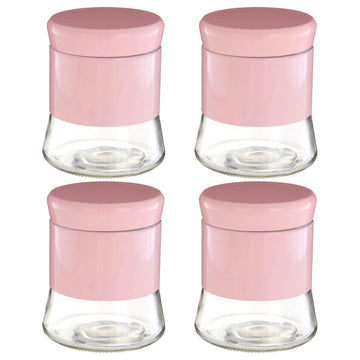 Set Of 4 800ml Pink Stainless Steel Glass Jar