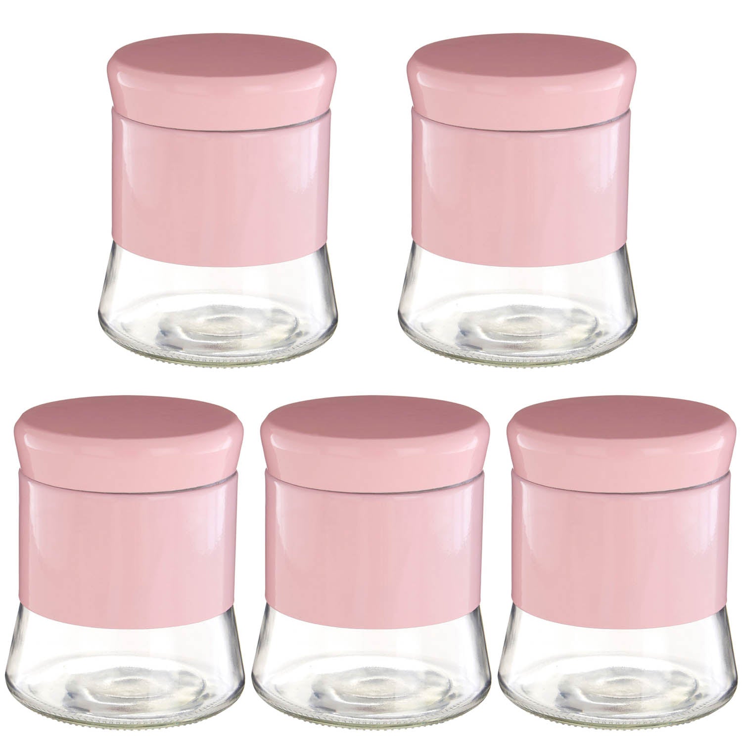 Set Of 5 800ml Pink Stainless Steel Glass Jar