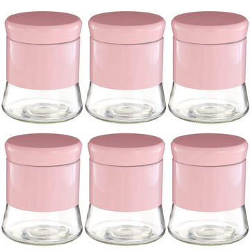 Set Of 6 800ml Pink Stainless Steel Glass Jar