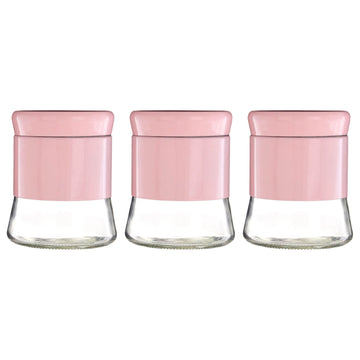 Set of 3 800ml Pink Stainless Steel Glass Storage Jars