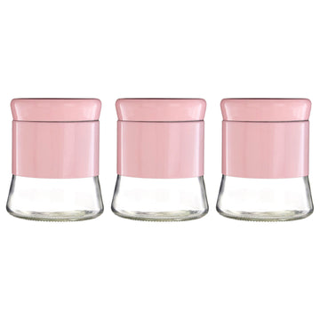 Set of 3 800ml Pink Stainless Steel Glass Storage Jars