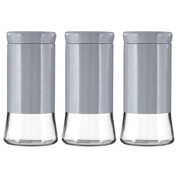 Set of 3 1.5 Litre Grey Glass Storage Jar