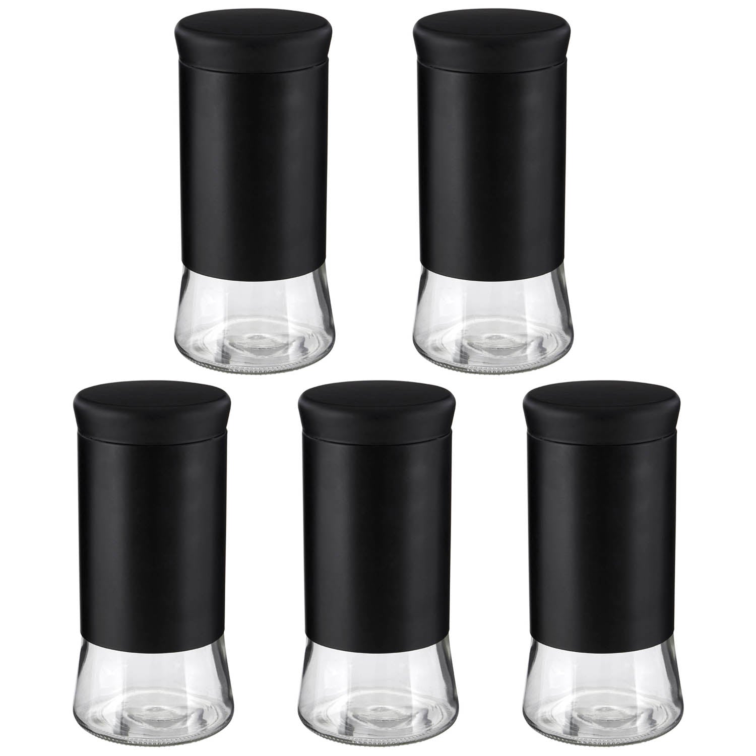 Set Of 5 1.5 Litre Black Stainless Steel Storage Jar