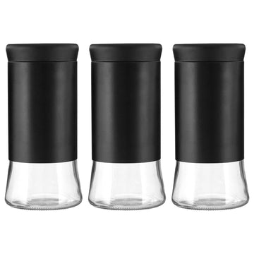 Set Of 3 1.5 Litre Black Stainless Steel Storage Jar