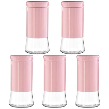 Set Of 5 1.5 Litre Pink Storage Jar Canister