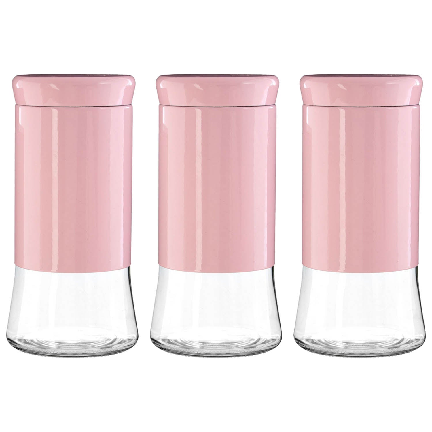 Set of 3 1.5 Litre Pink Stainless Steel Glass Storage Jars
