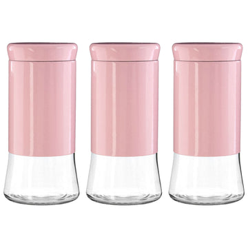 Set of 3 1.5 Litre Pink Stainless Steel Glass Storage Jars