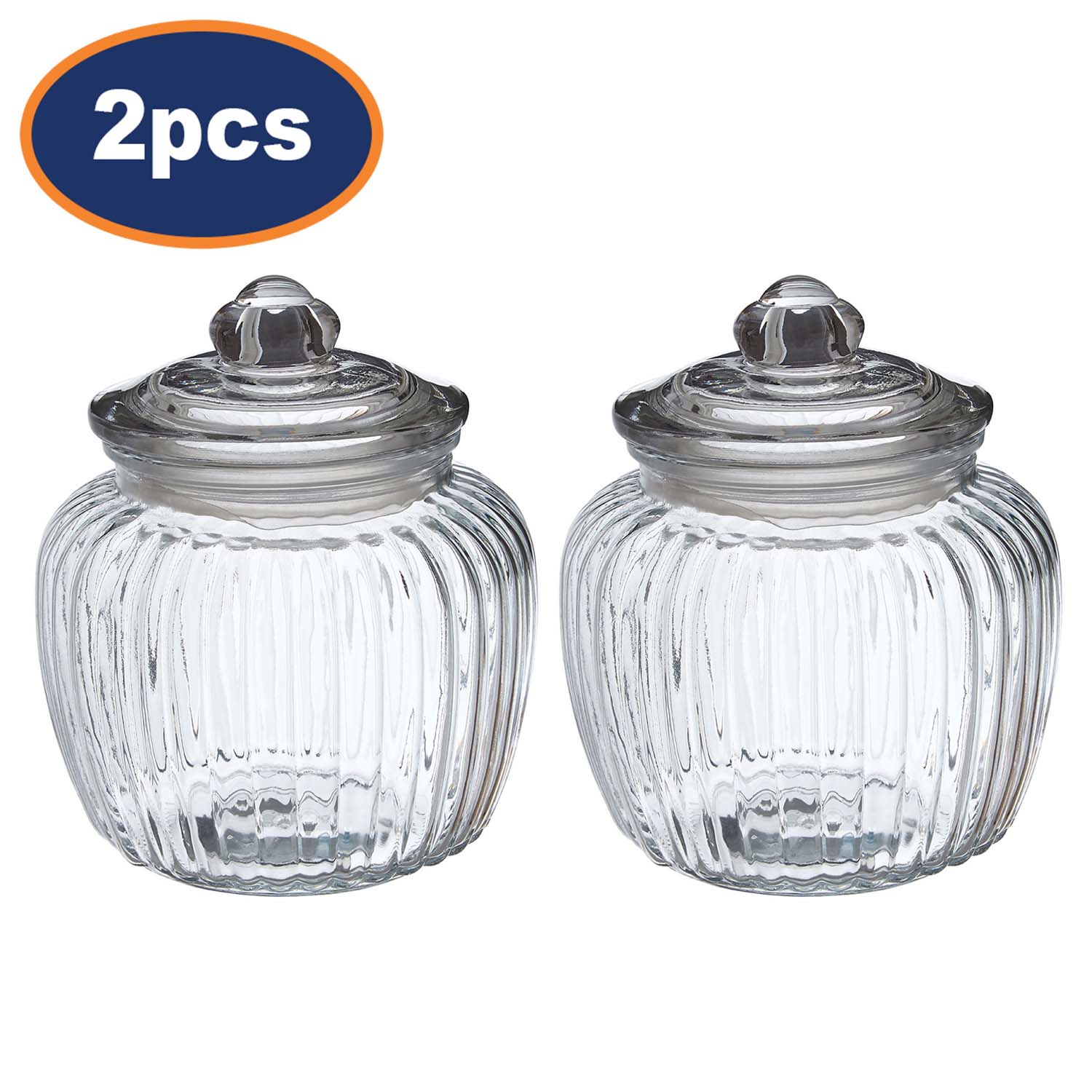 2pcs 1320ML Glass Storage  Fluted Jar with Lid Set