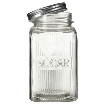 Set of 3 Coffee Tea Sugar Embossed Glass Jars