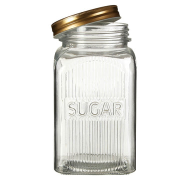 Set of 3 Embossed Glass Jars Gold Lid
