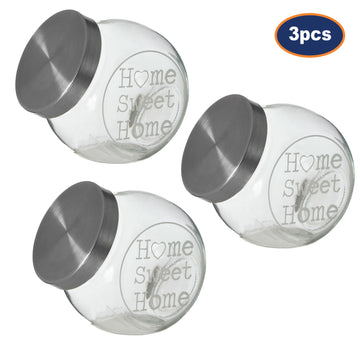 3pc 700ml Glass Storage Candy Jar with Metal Lid Set