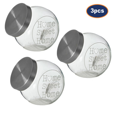 3pc 700ml Glass Storage Candy Jar with Metal Lid Set