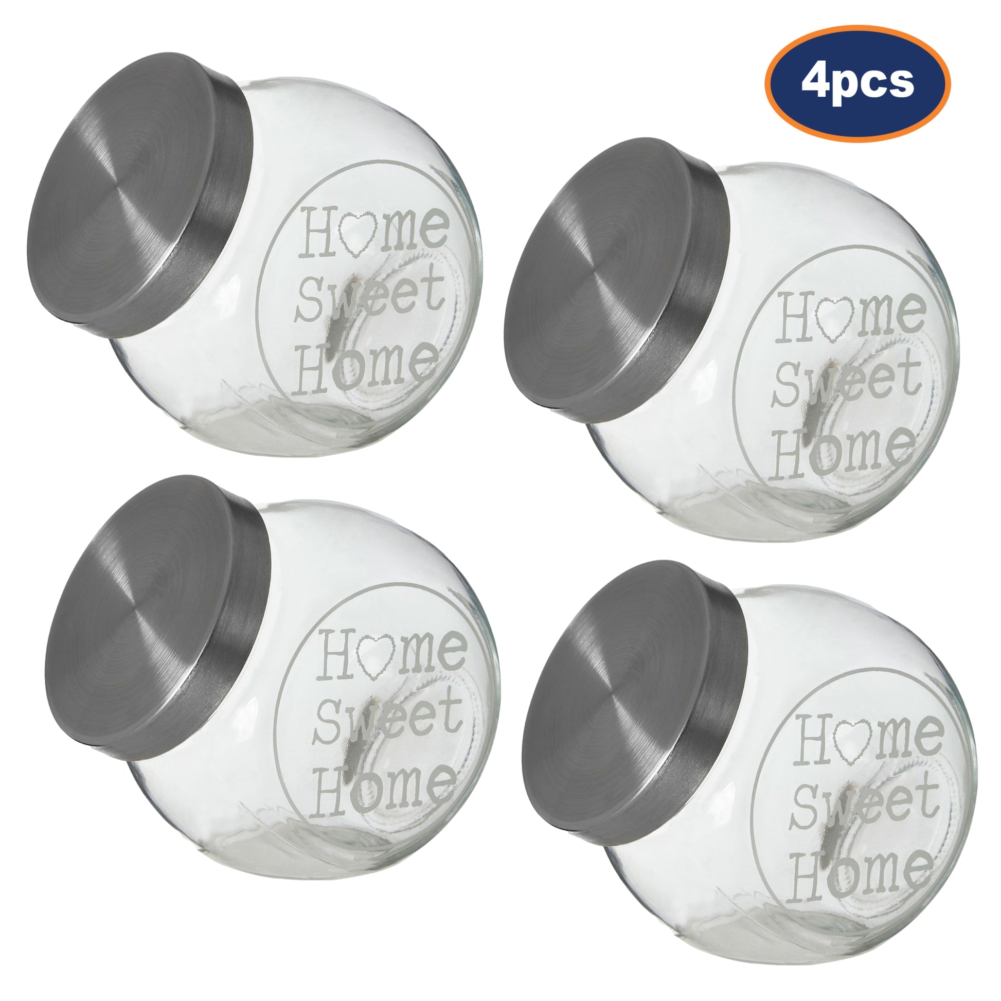 4pc 700ml Glass Storage Candy Jar with Metal Lid Set