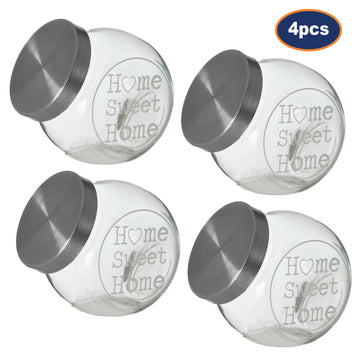 4pc 700ml Glass Storage Candy Jar with Metal Lid Set