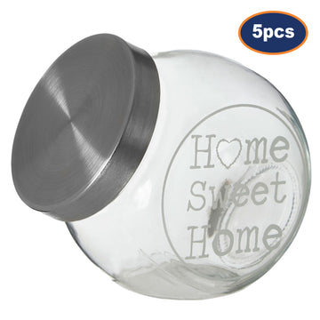 5pc 700ml Glass Storage Candy Jar with Metal Lid Set