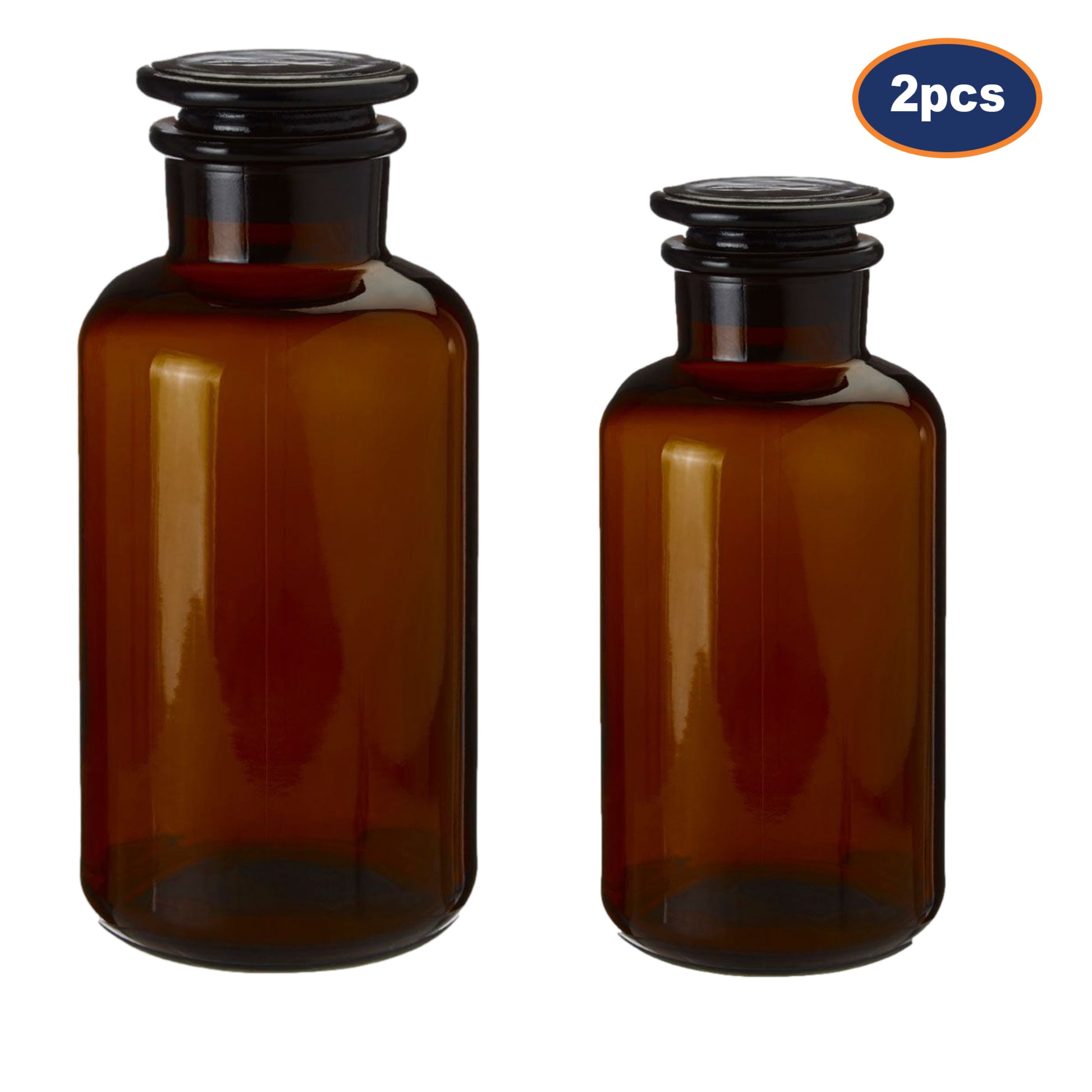 2pc 1000ml & 500ml Apothecary Amber Glass Storage Jar