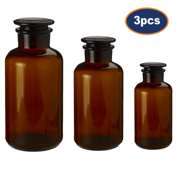 3pc 1000ml 500ml & 250ml Apothecary Amber Glass Storage Jar
