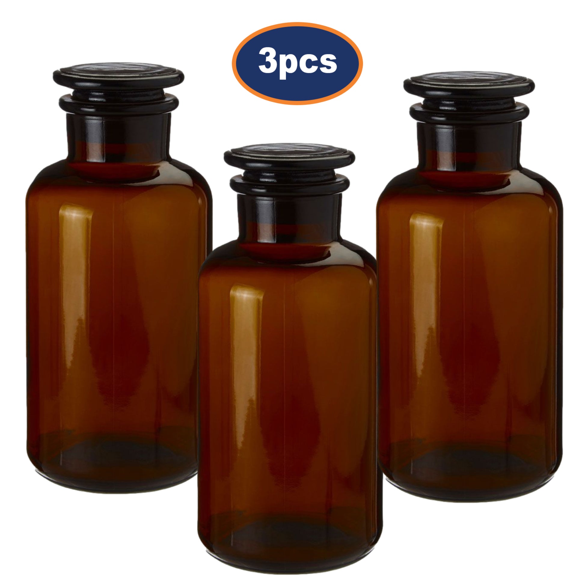 3pc 500ml Apothecary Amber Glass Storage Jar Set