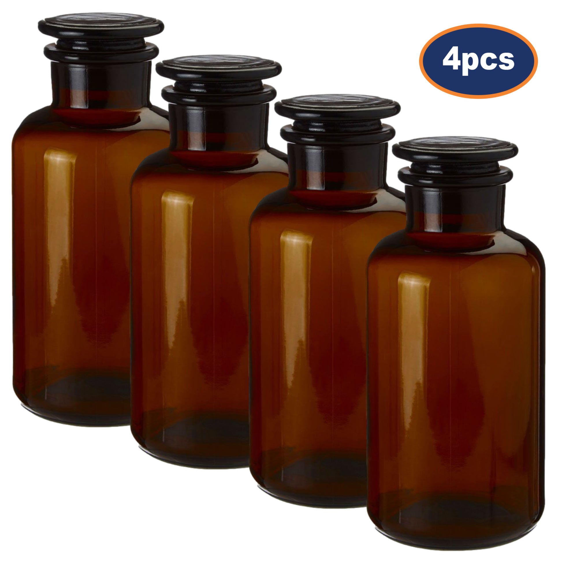 4pc 500ml Apothecary Amber Glass Storage Jar Set