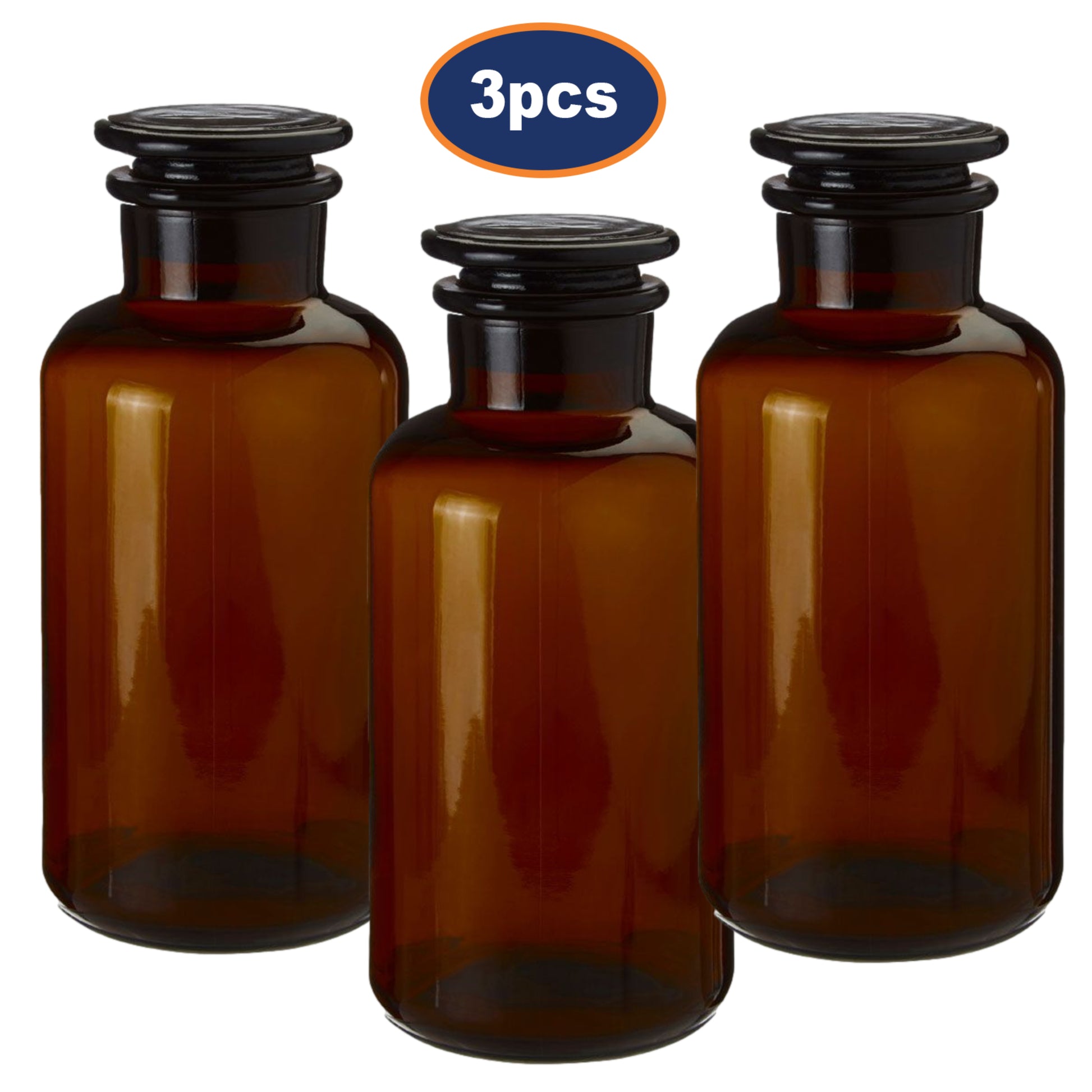3Pcs 250ml Apothecary Small Amber Glass Reagent Bottle