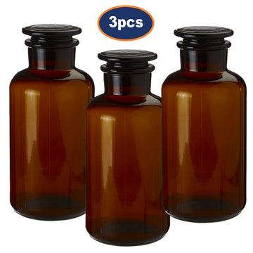 3Pcs 250ml Apothecary Small Amber Glass Reagent Bottle