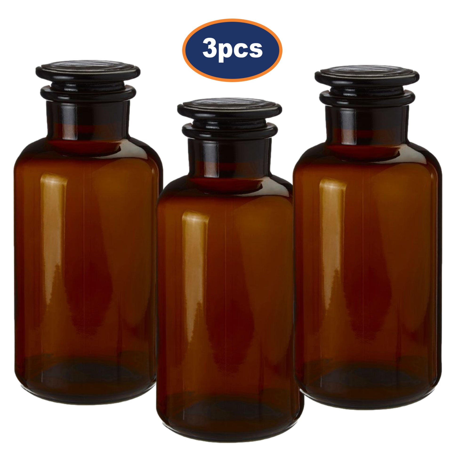 3pc 125ml Apothecary Amber Glass Storage Jar Set