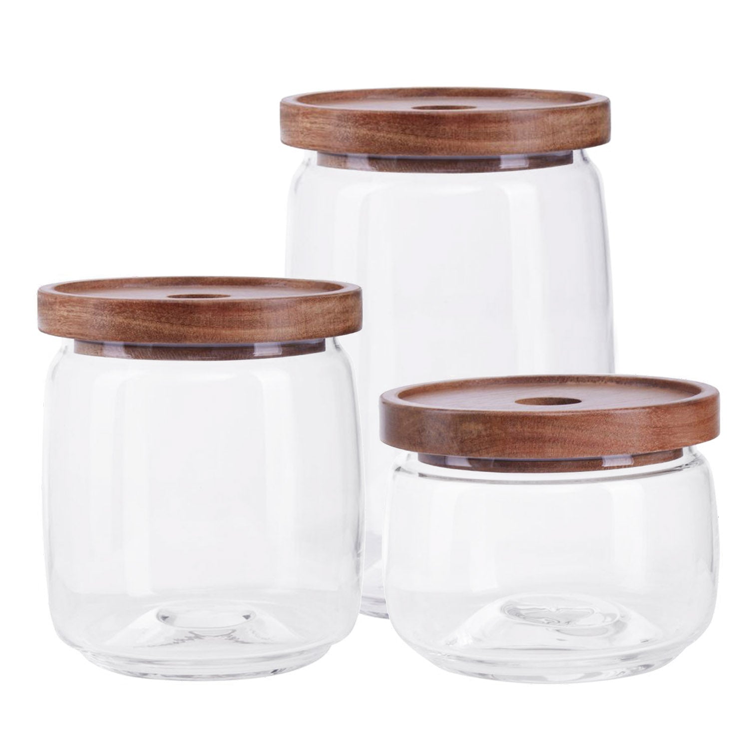 Set of 3 Tromso Glass Storage Jars with Wood Lid 560/860/1260ml