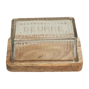 Beurre Glass Butter Dish with Wooden Base